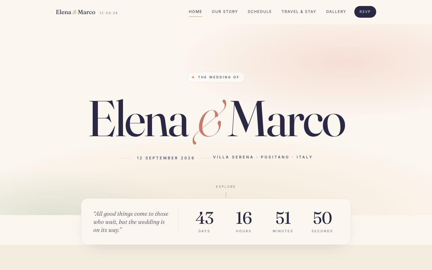 Coastal Riviera, a wedding website design
